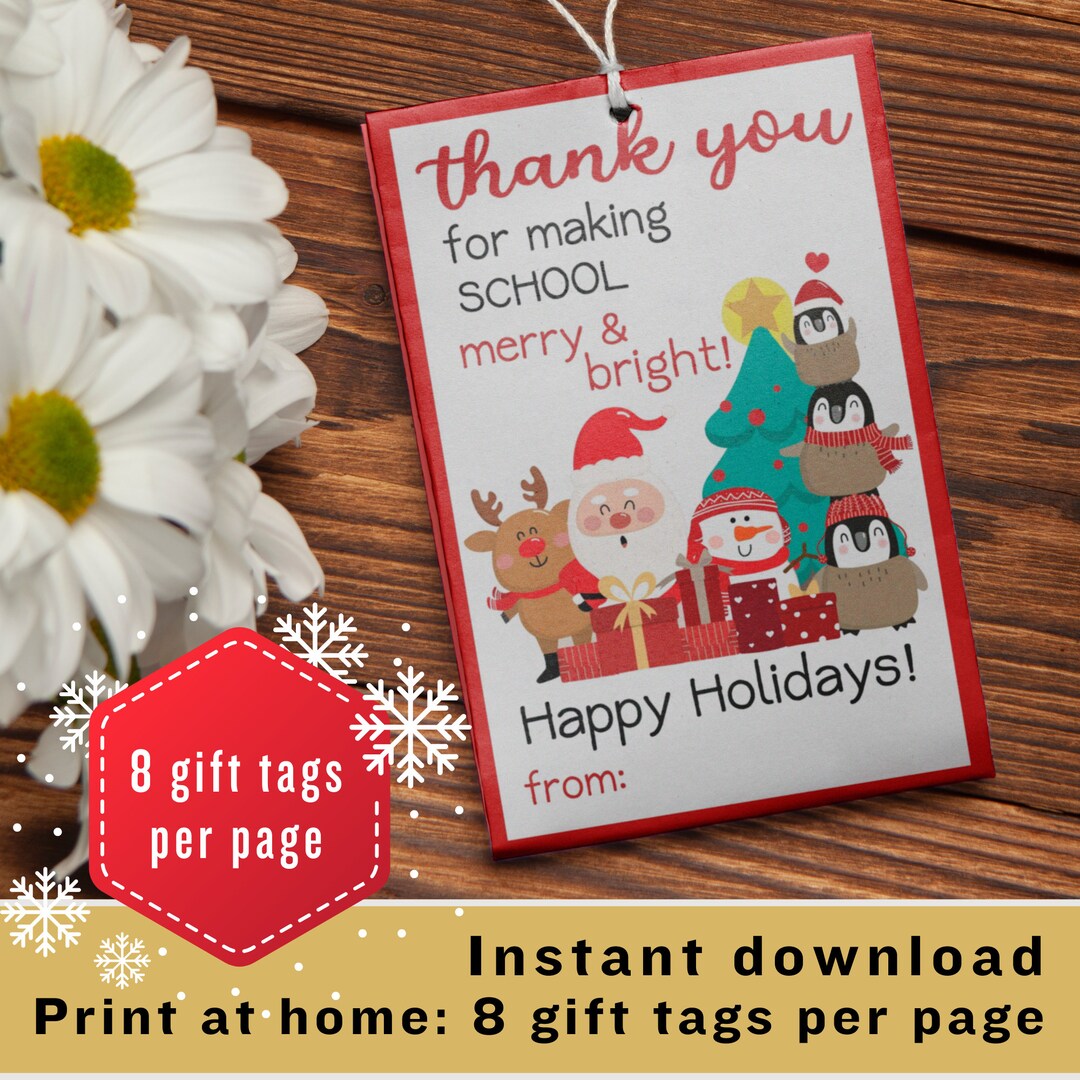 Teacher Christmas Gift Tag Printable Teacher Christmas Card - Etsy