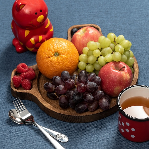 Decorative Bear-Shaped Wooden Serving Platter, Kids Wooden Plate, Fruit Bowl, Sustainable Animal Lovers Gift, Birthday Gift, Beads Organizer