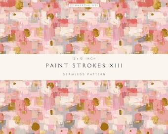 Paint Strokes Seamless Pattern | Watercolor Brush Texture Digital Paper | Scrapbook & Planner Background | Commercial Use | Pink and Gold