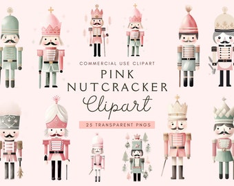 Pink Christmas Watercolor | Pink Nutcracker Clipart | Commercial Use | Holiday Clip Art | Solider | Instant Download | Xmas Clipart