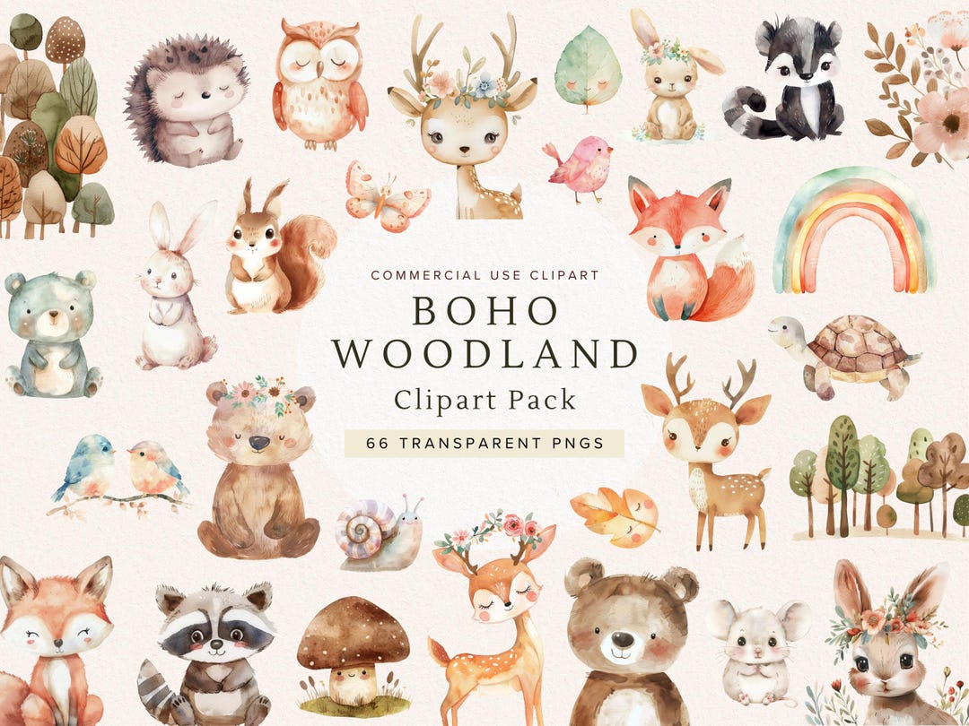 Boho Woodland Clipart | Cute Baby Animals | Woodland Nursery Decor ...