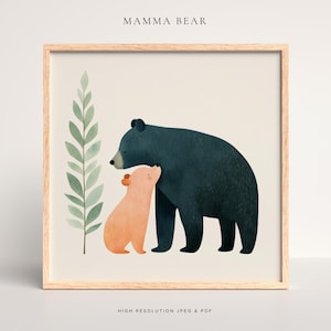 Kunst aan de muur kinderkamer beren | Mammabeer kleine beer decoratie | Genderneutrale prints | Digitaal | Meisjes | Jongenskamer | Schattige kinderkunstwerken | Clipart