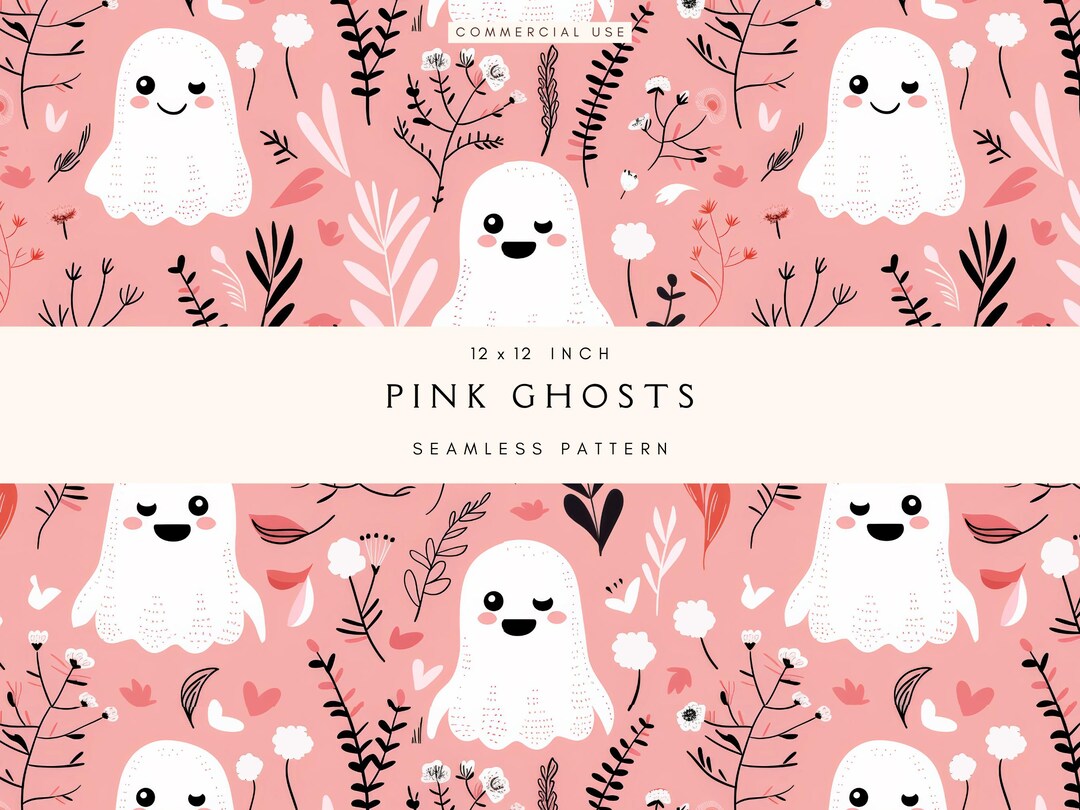 Floral Ghost Seamless File | Pink | Cute Ghost Seamless Pattern ...