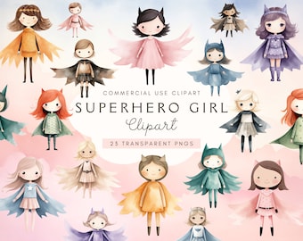 Superhero Girl Clipart | Superhero Watercolor Clip Art | Instant Download | Cute Super Hero Girls | Digital | Superhero Party Invitation