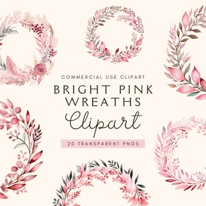 Pink Wreath Clipart | Christmas Watercolor Graphics | Botanical Flower Clipart | Floral Wreath Clipart | Png | Watercolor Clipart Frame