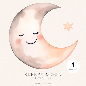 Moon Face Clipart | Watercolor Sleepy Moon Clipart | Digital Download for Scrapbooking | Cute Nursery Decor | Celestial Art | Commercial Use