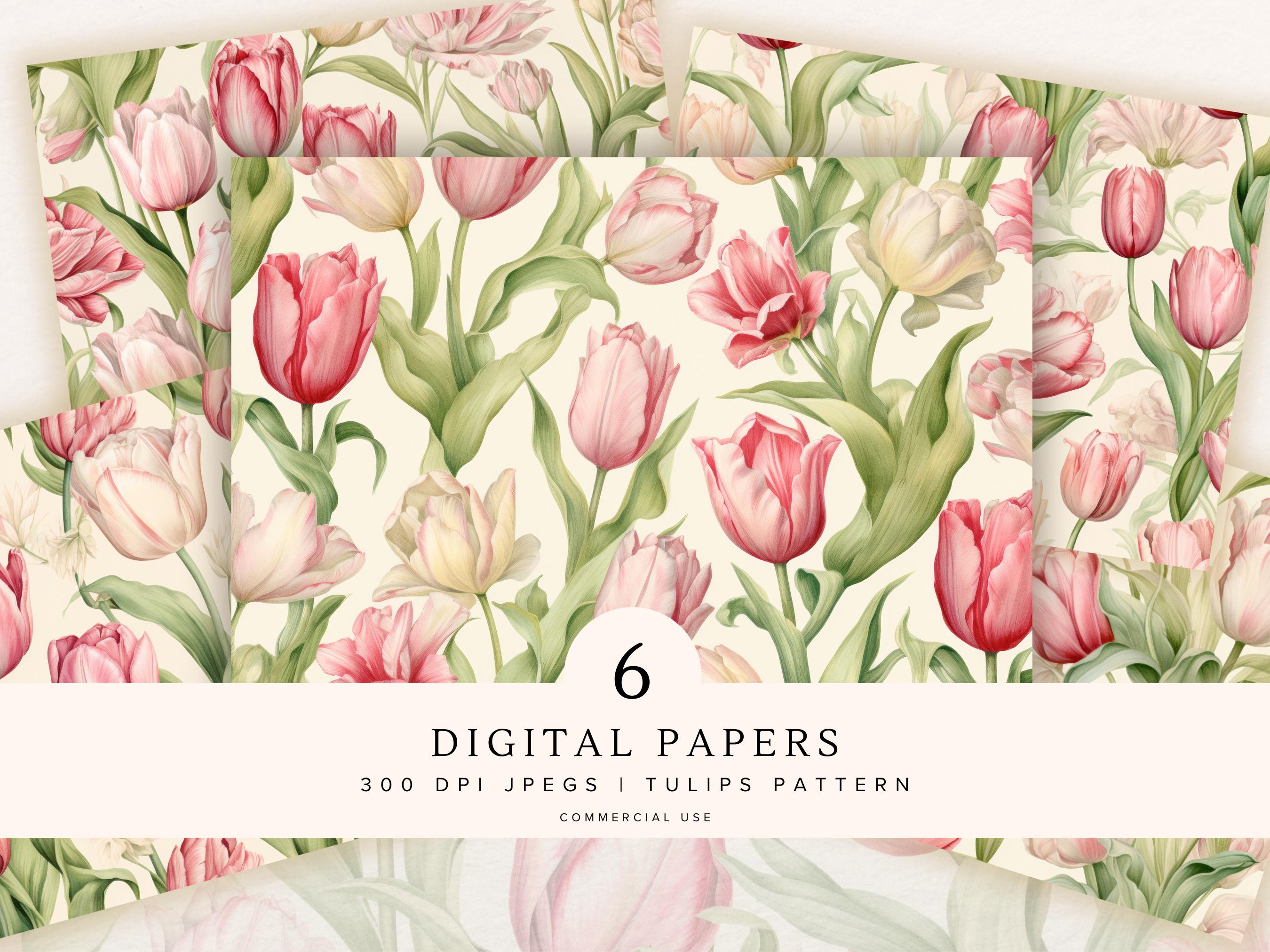 Tulip Flower Digital Paper | Printable Spring Floral Backgrounds ...