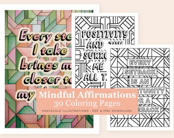 Printable Mindfulness Coloring Book | Mindful Affirmations 30 Coloring Pages | Adult Colouring | Instant PDF Download | Digital | US Letter