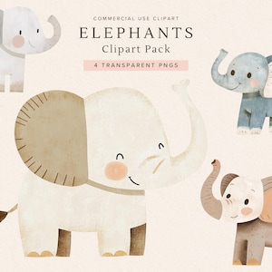 Cute Baby Boy Elephant Clipart | Watercolor PNG Nursery Decor, Perfect for Baby Shower Invitations, Stickers, Scrapbooking, Digital Download