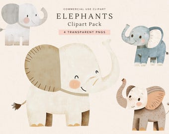 Cute Baby Boy Elephant Clipart | Watercolor PNG Nursery Decor, Perfect for Baby Shower Invitations, Stickers, Scrapbooking, Digital Download