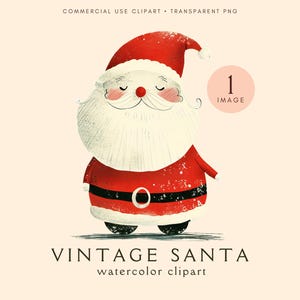 Vintage Santa Clipart | Clip Art de Natal | Cute Scandi Santa | Retro Father Christmas | Ilustração de Natal para Crianças | Digital | Uso Comercial