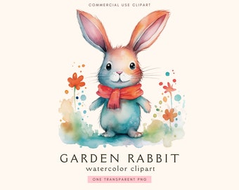 Imágenes prediseñadas de conejito de jardín / Revistas basura / Imágenes prediseñadas de acuarela imprimibles / Imágenes prediseñadas de primavera / Conejo Png / Descarga instantánea / Conejo / Alta calidad