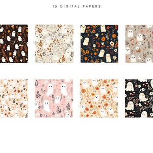 Pu&ograve; includere: Set di 15 carte digitali con un simpatico motivo di fantasmi e fiori in varie combinazioni di colori, tra cui nero, bianco, marrone, arancione, rosa e crema.