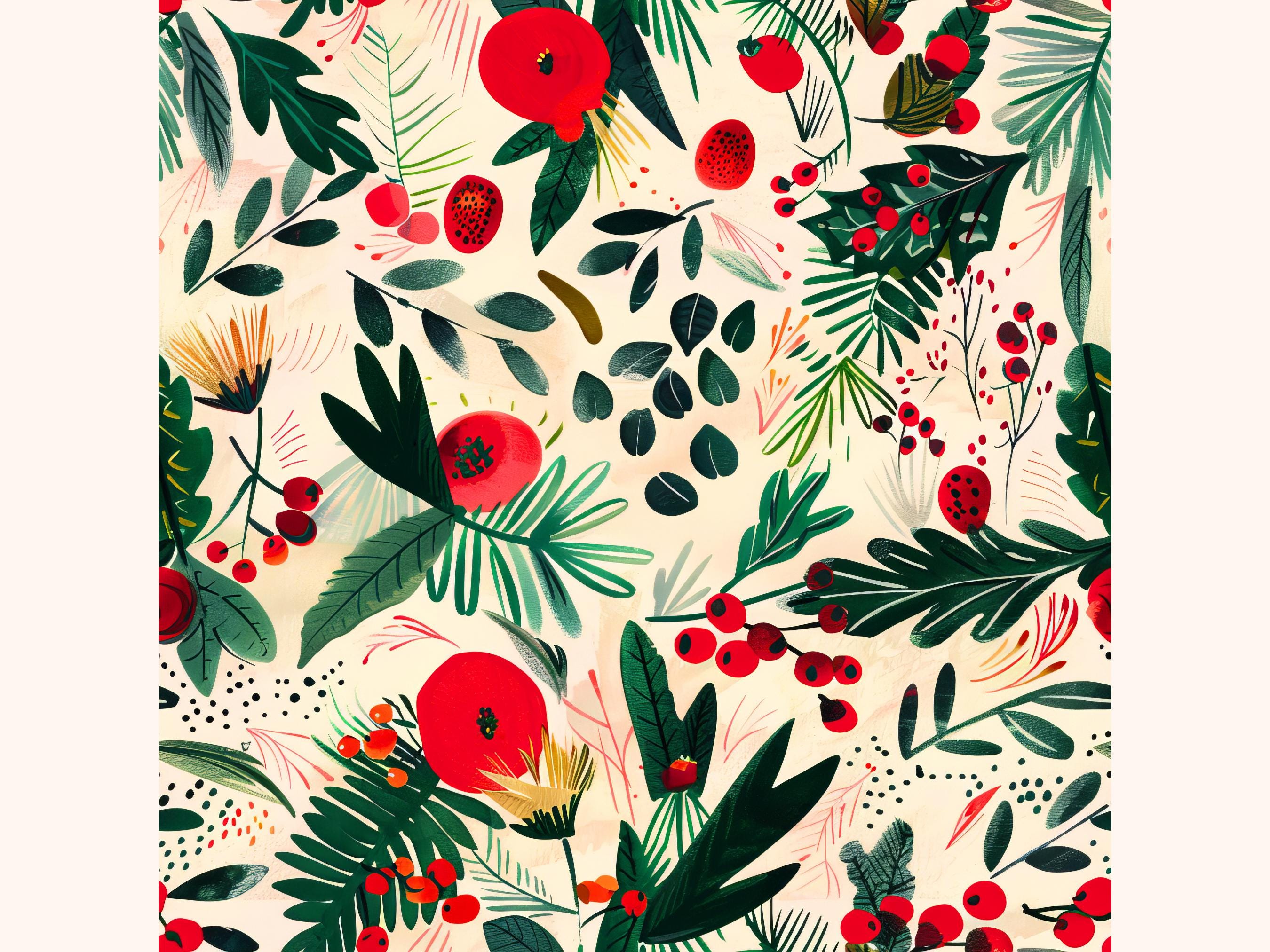 Holly Repeat Pattern Holly and Berries Seamless Pattern | Watercolor Poinsettia Repeating ...