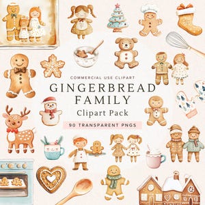 Gingerbread Family Clipart | Watercolor PNG Files for Crafts | Christmas Digital Download | Cute Holiday Graphics | Perfect Holiday Projects