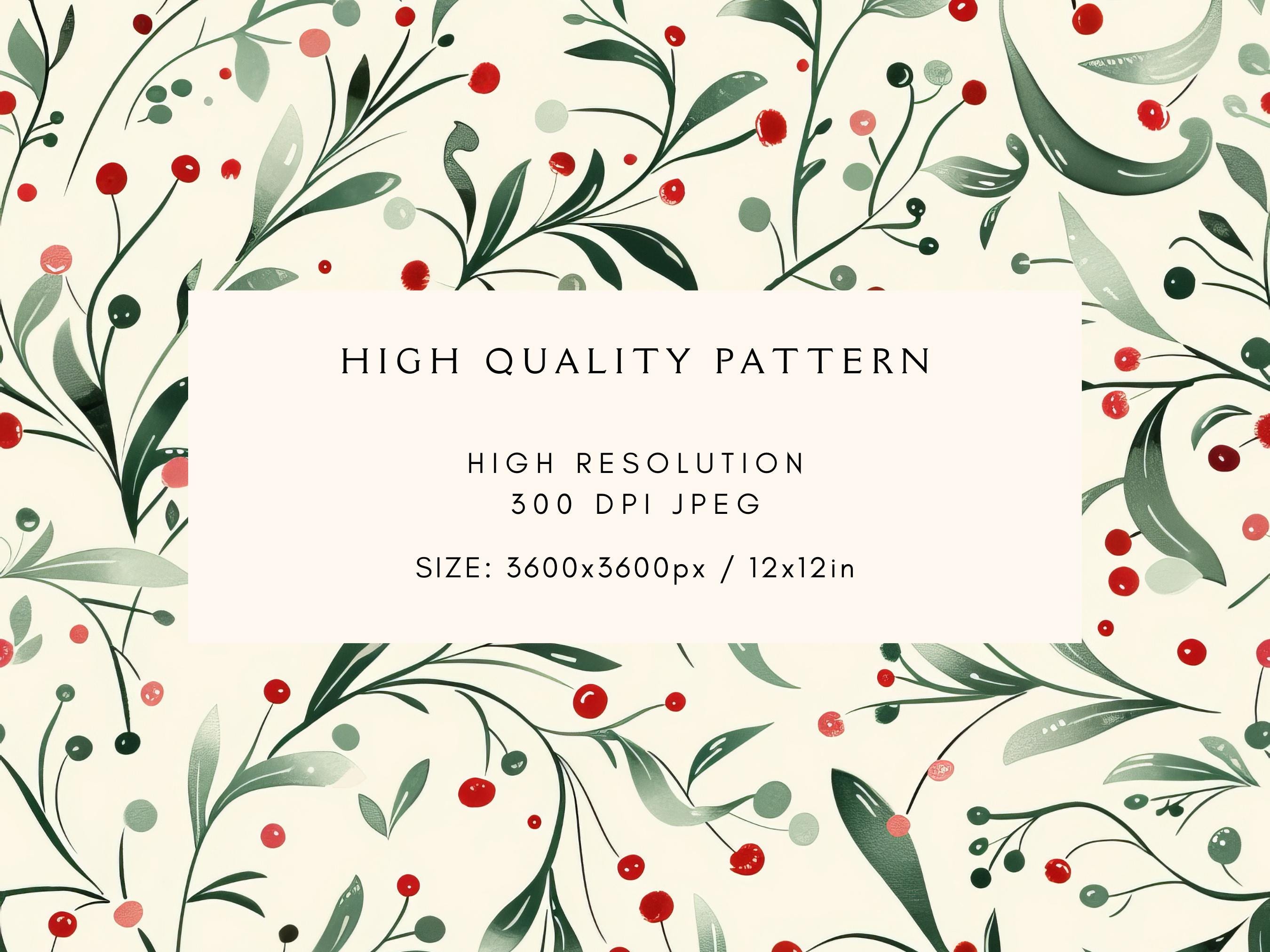 Holly Repeat Pattern Holly Seamless Pattern | Ditsy Christmas Design | Vintage Winter ...