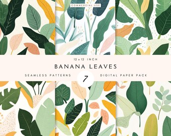 Banana Leaves Digital Paper File | Tropical Seamless Pattern | Junk Journal Background | Printable Card Making | Digital Scrapbook Paper