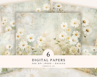 Daisy Junk Journal Pages | Digital Scrapbook Paper | Floral Printable Backgrounds | Vintage Ephemera | Journal Supplies | Instant Download