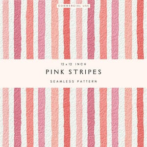 May include: A seamless pattern with vertical stripes in shades of pink against a white backdrop. The text reads "PINK STRIPES", with dimensions "12 x 12 INCH" and the words "SEAMLESS PATTERN".