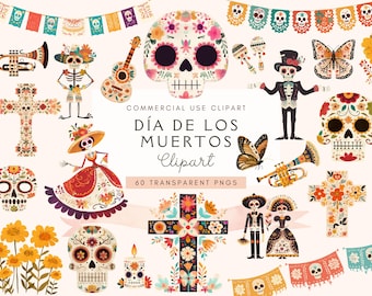 Watercolor Día de los Muertos Clipart | Sugar Skull PNG | Day of the Dead Art | Cute La Catrina | Mexican | Halloween | Commercial Use