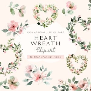 Hart krans clipart | Aquarelbloemen | Liefde | Kaarten maken | Trouwkrans | Valentijnsdag png | Digitale download | Illustraties bloemen
