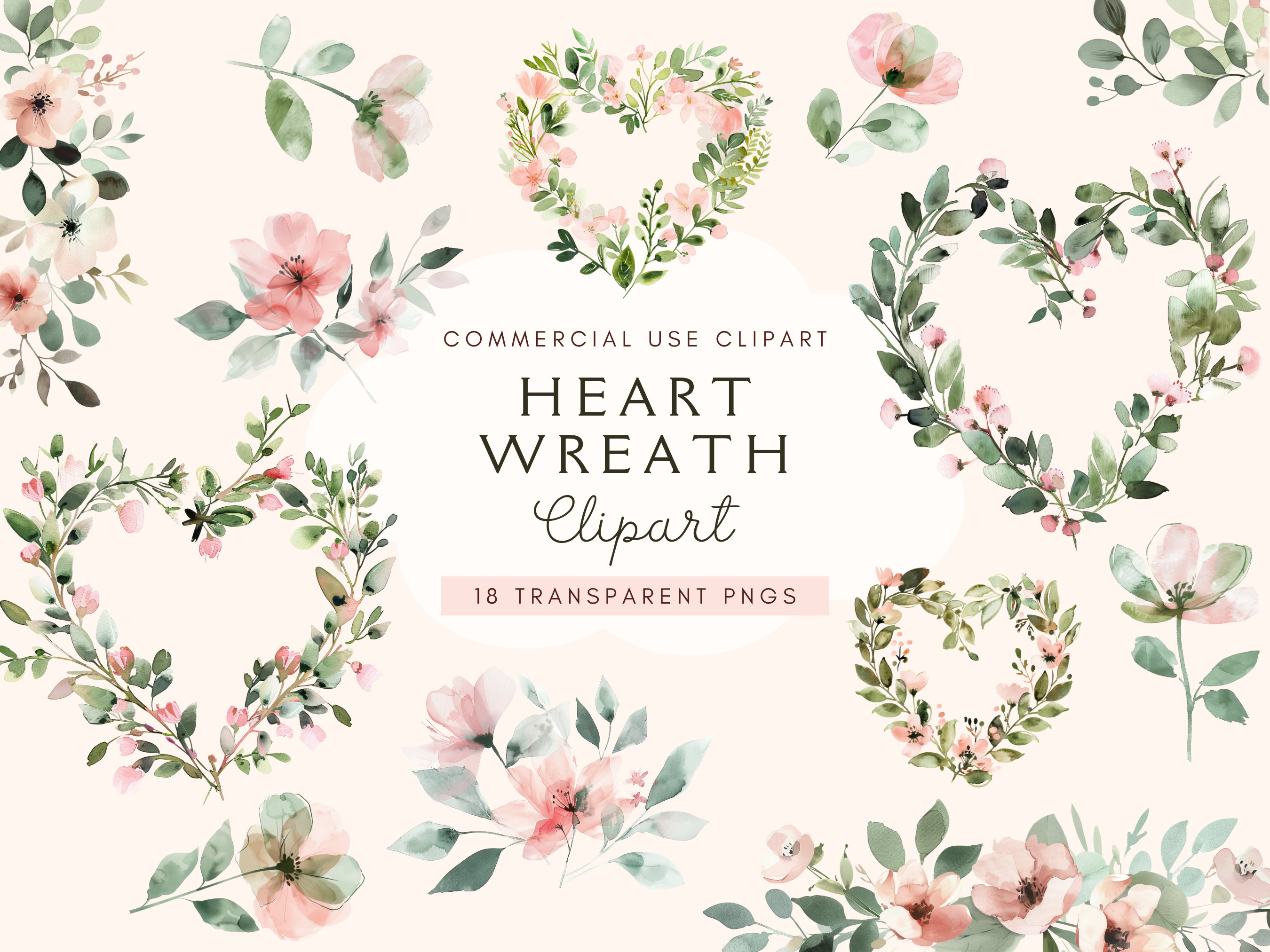 Heart Wreath Clipart | Watercolor Flowers | Love | Card Making ...