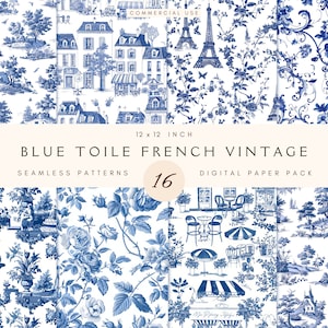 Français Toile de Jouy bleu vintage motif transparent pour projets de création et de bricolage | Motif floral vintage pour scrapbooking | pour les journaux indésirables
