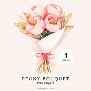 Peony Bouquet Clipart | Pink Peonies | Watercolor Floral Elements, Digital Download PNG | Beautiful Flowers for Crafts, Decor & Scrapbooking