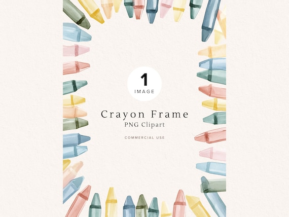 Watercolor Crayon Frame PNG Clipart, Rainbow Classroom Border, School Graphic for Teacher Printables and Kids Worksheets