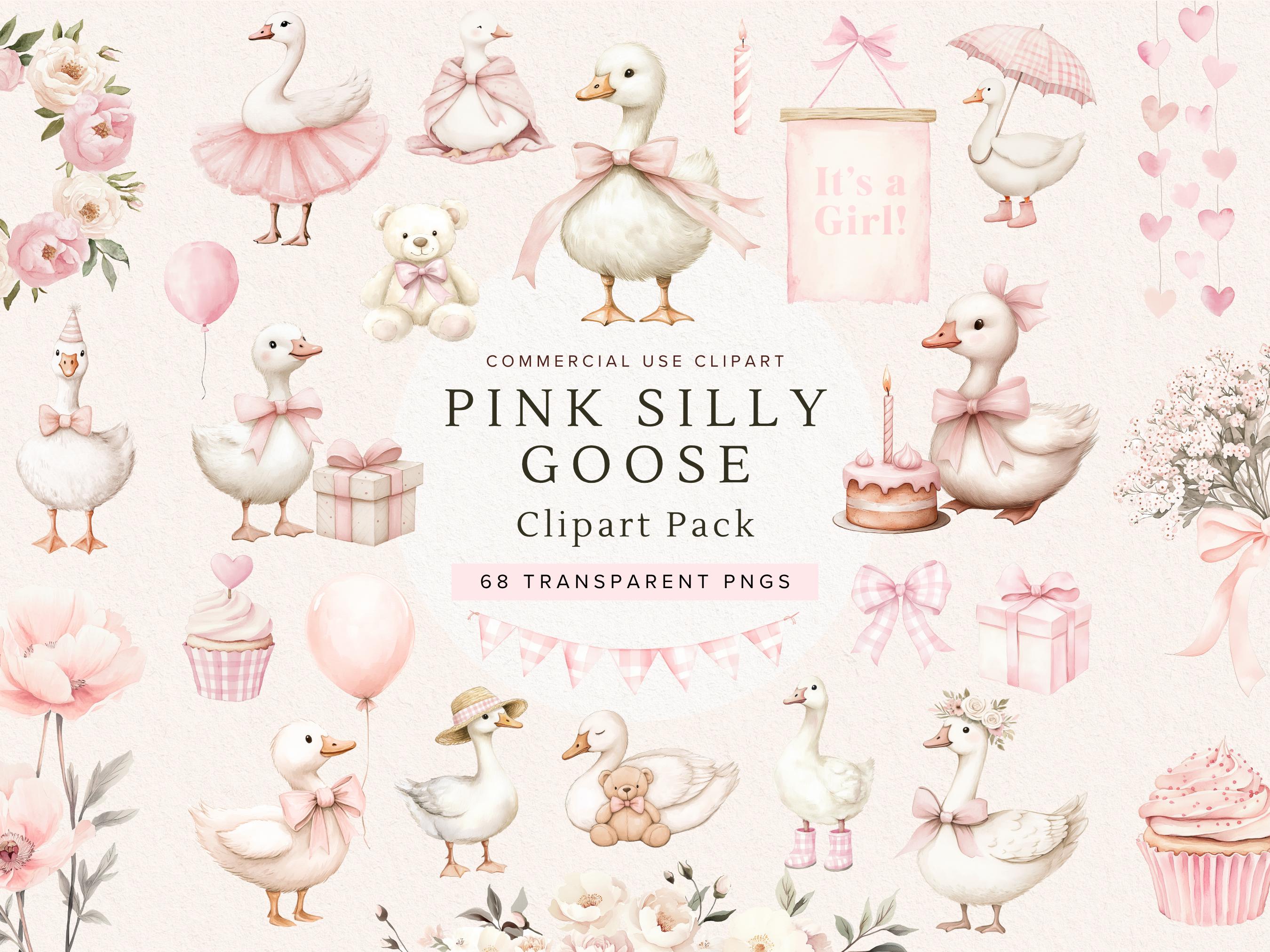 Silly Goose Baby Shower Clipart | Pink Goose With Balloon | Watercolor ...