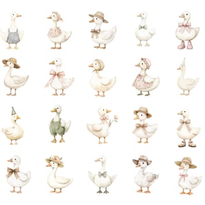 Dummer Gans Clipart | Frühling Vintagecore Cottage, wunderliches niedliches Aquarell PNG für Geburtstagsfeier, Babyparty, Wildblume, kommerzielle Nutzung Bild 3