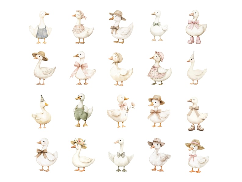 Dummer Gans Clipart | Frühling Vintagecore Cottage, wunderliches niedliches Aquarell PNG für Geburtstagsfeier, Babyparty, Wildblume, kommerzielle Nutzung Bild 3