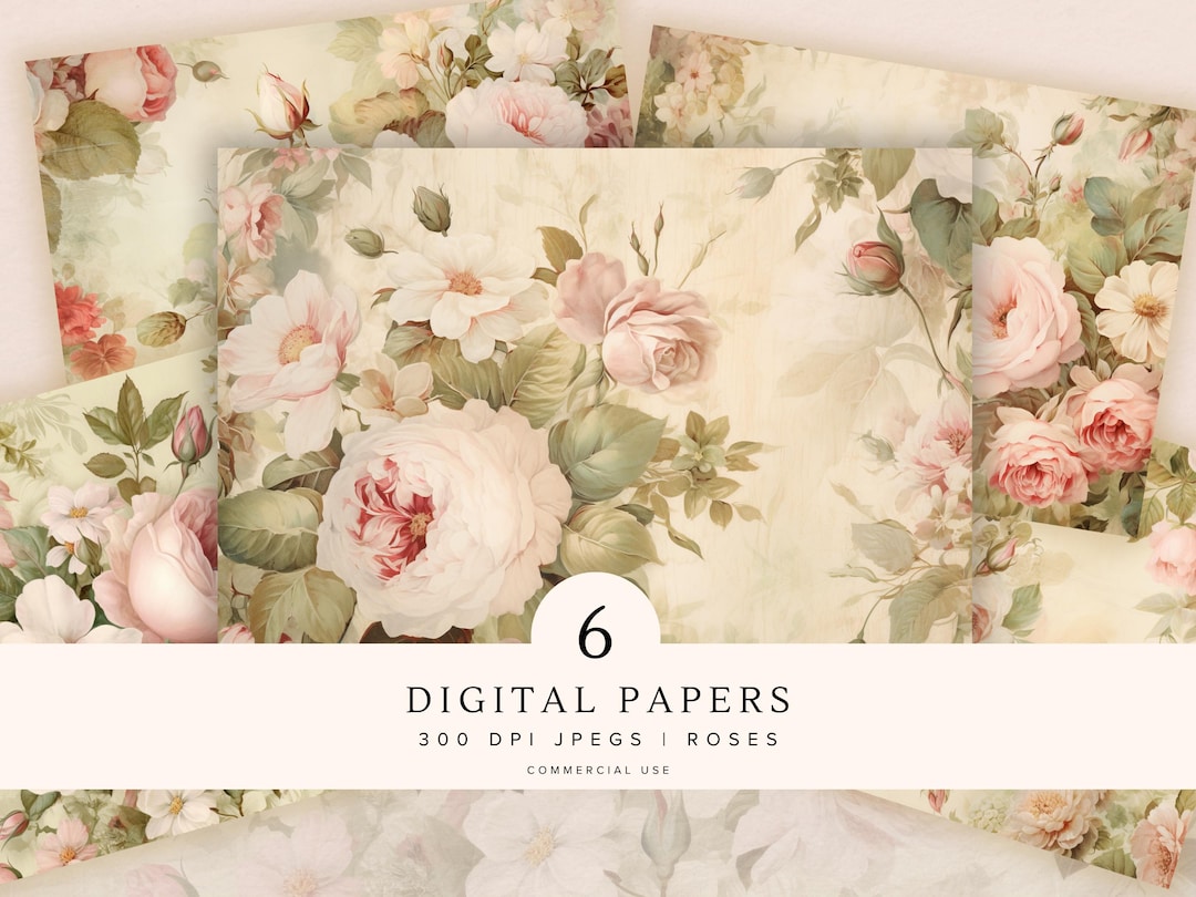 Vintage Dusty Rose Floral Digital Paper Pack | Printable Scrapbook ...