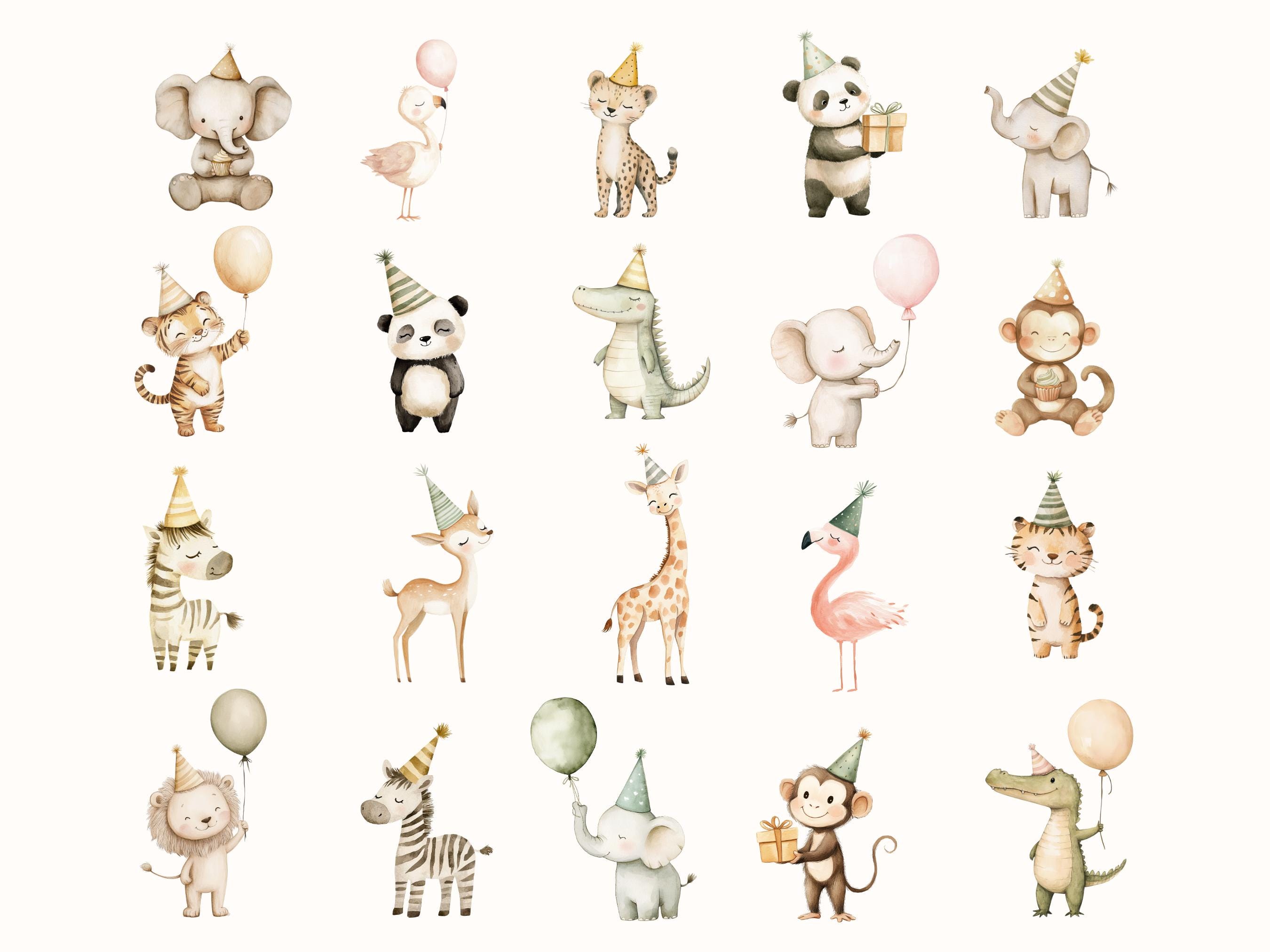 Safari Birthday Party Clipart | Wild One | Cute Boho Jungle Animals PNG ...