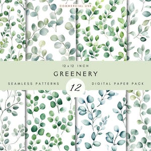 Eucalyptus Greenery Seamless Pattern | Leaf Digital Paper | Junk Journal | Floral Background | Scrapbook | Leaves | Printable | Watercolor