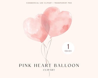 May include: Two pink heart-shaped balloons tied together with a string. Watercolor illustration.