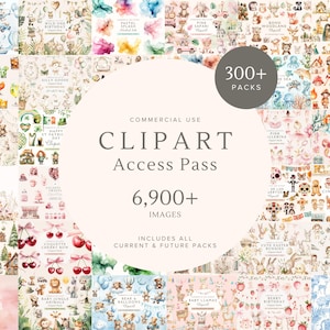 Clipart | All Access Pass | Hele shopbundel | Levenslange toegang | Babyshower | Digitaal papier voor knutselen, briefpapier | POD | Commercieel gebruik