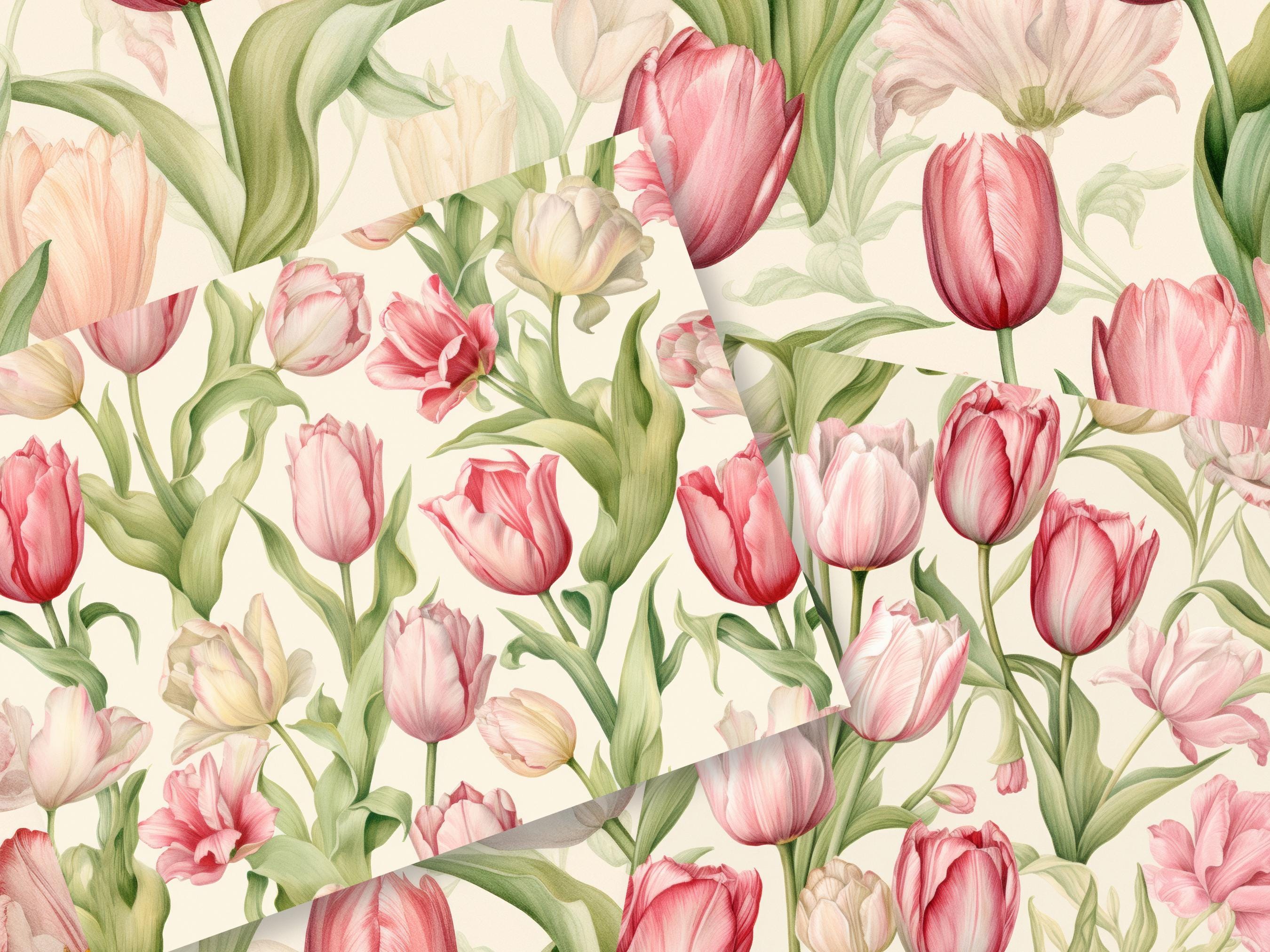 Tulip Flower Digital Paper | Printable Spring Floral Backgrounds ...