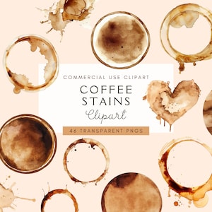 Coffee Stain Clipart | Coffee Clip Art | Watercolor Splash | Coffee Stains | Digital Coffee Ring | Instant Download For Commercial Use