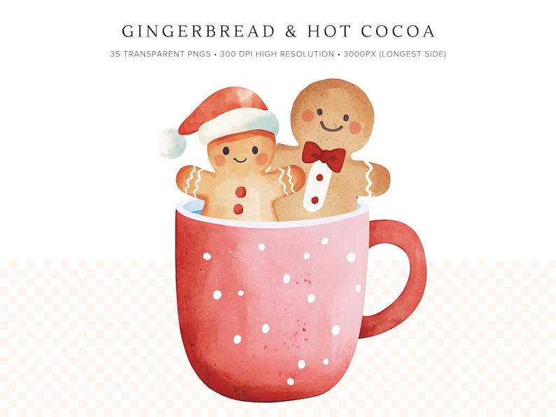 Clipart de chocolate caliente / Lindo hombrecito de jengibre PNG / Clipart de taza de chocolate caliente navideña / Arte invernal acogedor / Descarga digital para scrapbooking imagen 2