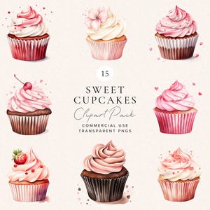 Ensemble de cliparts cupcakes | Téléchargement instantané | Autocollants | Téléchargement numérique | Utilisation commerciale | Ensemble de cliparts de petits gâteaux mignons | Clipart Nourriture Sucrée