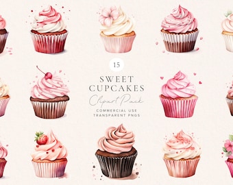 Clipartset cupcakes | Direct downloaden | Stickers | Digitale download | Commercieel gebruik | Schattige cupcakes clipartset | Illustraties zoet eten