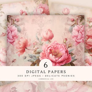 Junk Journal Printable Peony Pages | Floral Digital Download | Vintage Scrapbook Ephemera for Creative Journaling | Watercolor Backgrounds