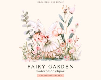 Feengarten Aquarell Clipart | Zauberhafte Fee | Kommerzielle Nutzung | Kinderzimmer Baby Png | Blumenstrauß | Blumenfee | Frühling Clip Art