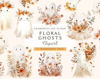 Floral Ghost Clipart | Spooky Vibes PNG | Watercolor Ghost With Flowers | Retro Halloween Shirt | Boho Ghost Clip Art | Digital Download