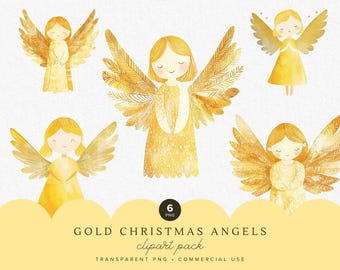 Adorable Watercolor Christmas Angel Clipart | Cute Christmas Angels | Printable PNG | Digital Download | Holiday Card Art | Commercial Use
