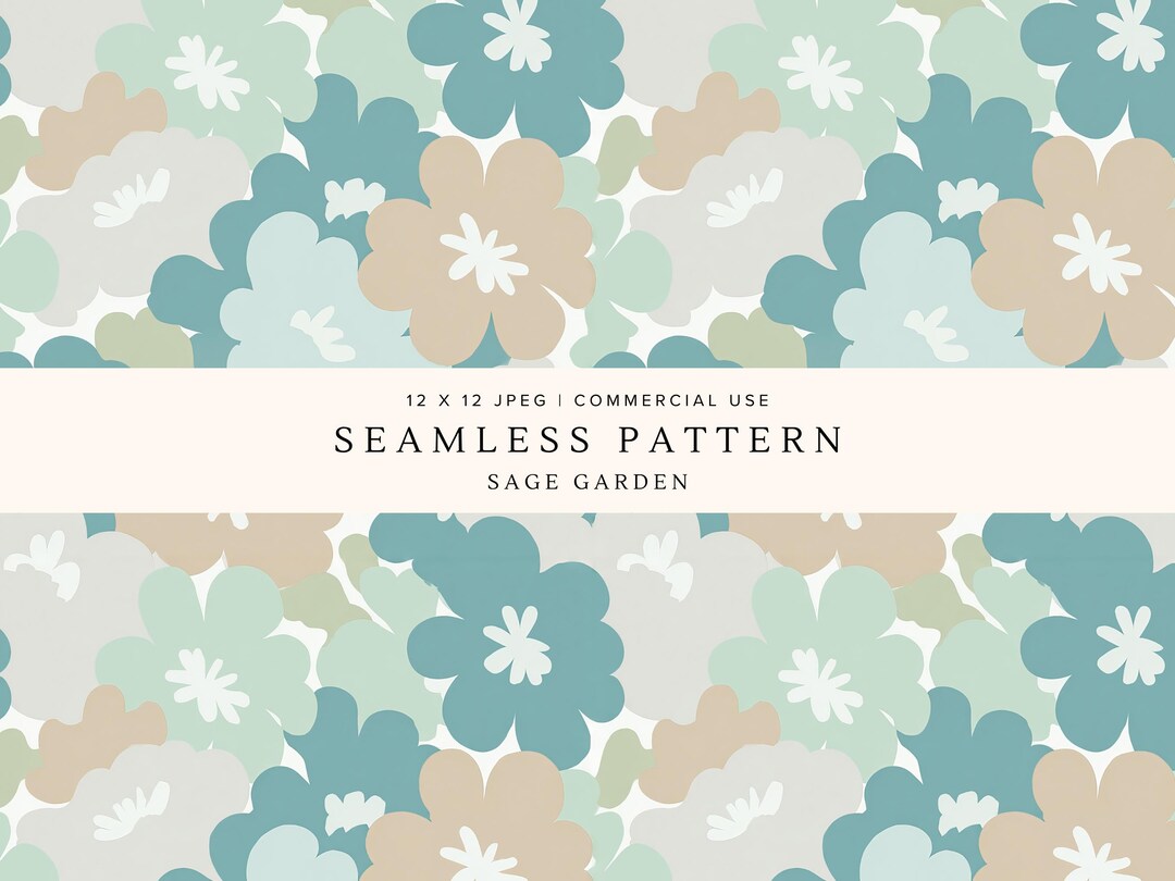 Sage Green Floral Seamless Pattern | Modern Retro Flower Digital Paper ...