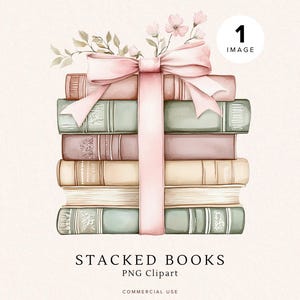 Stacked Books Clipart | Vintage Watercolor PNG | Digital Download for Scrapbooking | Crafting and Design Elements | Reading | Book Lover