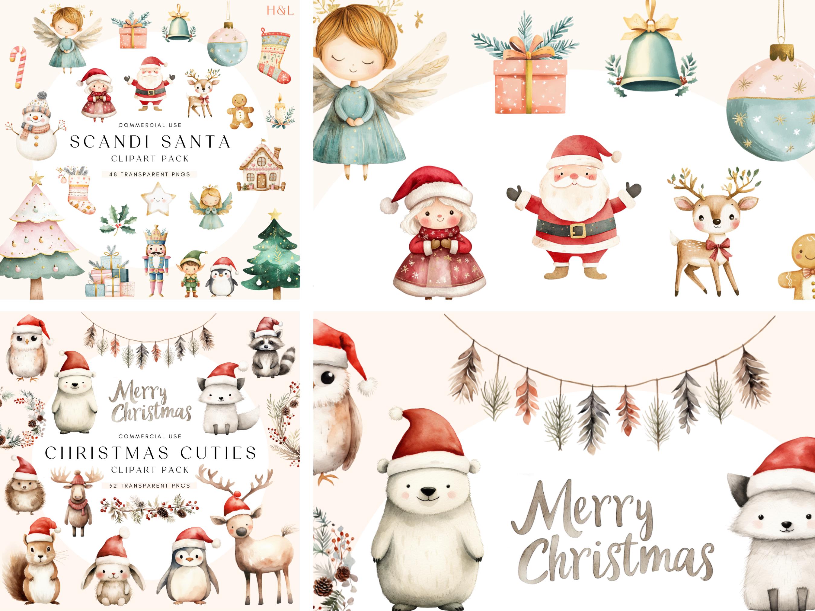 Whimsical Christmas Clipart Bundle | Watercolor Cute Graphics for ...