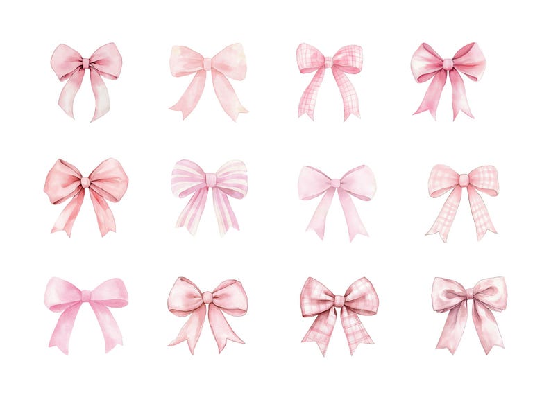 Pink Coquette Bows Clipart | Cute Gingham | Watercolor Ribbon PNG ...